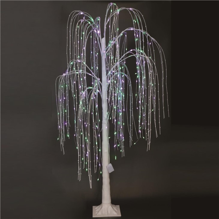 Warm-Multicolor Lighted Willow Tree with 256LEDs, Christmas Tree with Color Changing Fairy Lights, White Tree Weeping Willow, Remote Control, for Outdoor Yard, Holiday Decorati